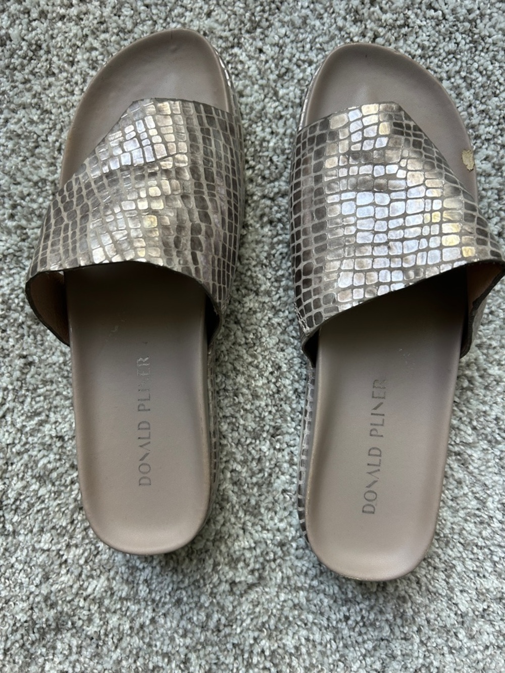 Donald J. Pliner Metallic Taupe Textured Slide Sandals